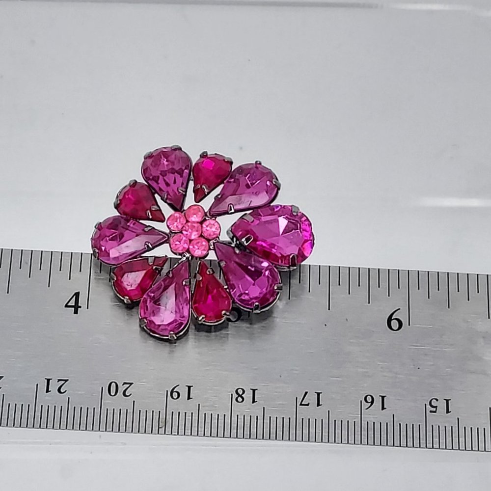 Raspberry Rhinestone Floral Pin - Picture 5 of 5